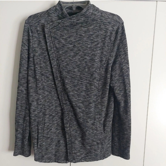 G.H.Bass Women's Moto style wrap sweater jacket Spacedye Black large - Picture 2 of 7